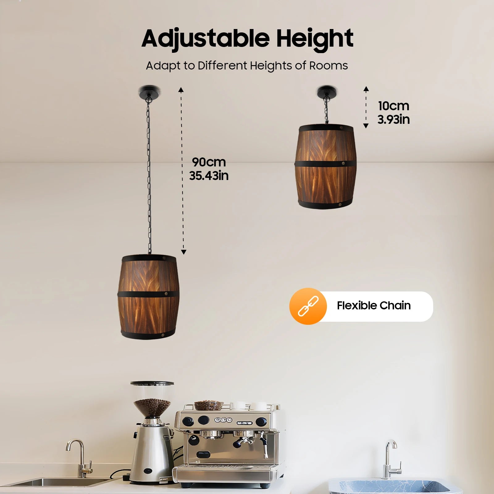 Retro wood wine-barrel pendant light e26 country loft hanging lamp industrial ceiling mounted chandelier for bar cafe