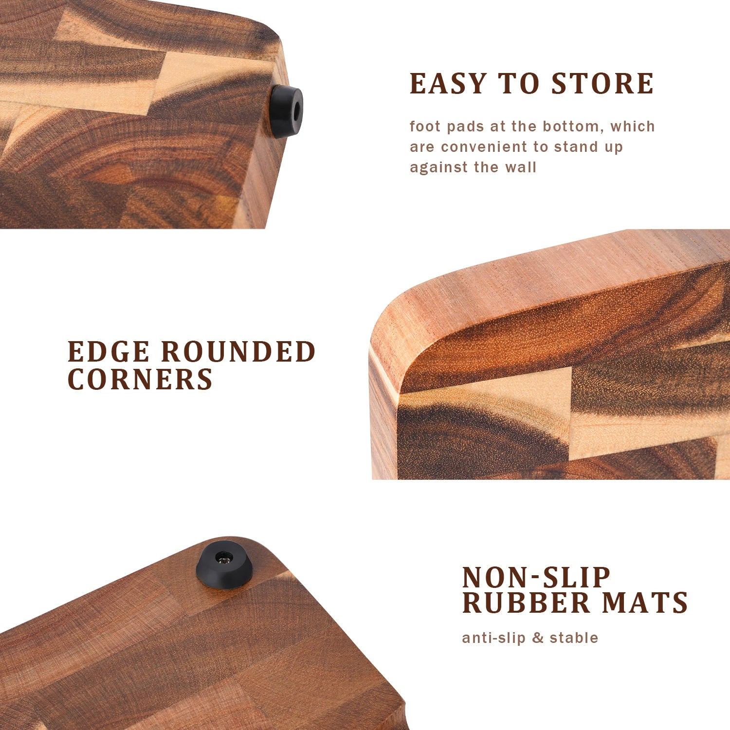 End grain butcher block premium acacia wood cutting board chopping for kitchen with handle - 395x249x25mm