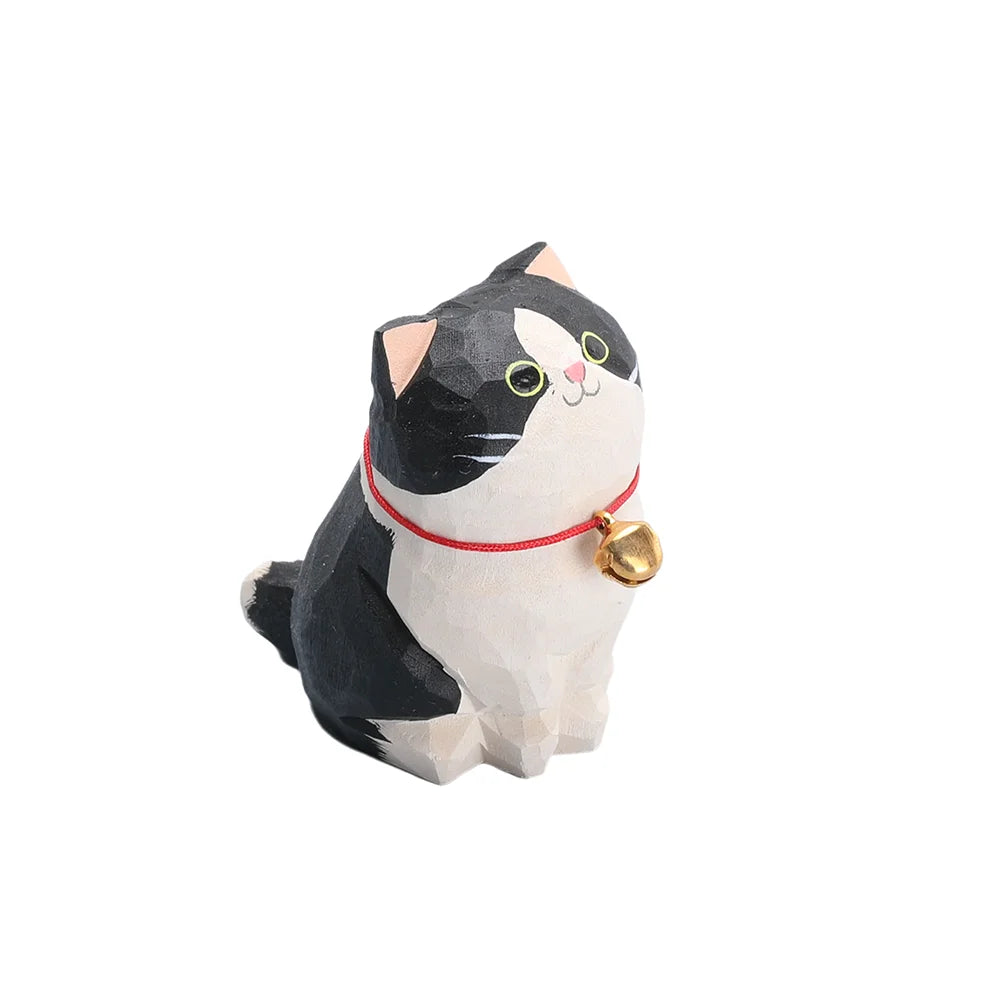 Christmas decorations handmade wood carving kitten ornaments small animal desktop cat decoration crafts birthday gift