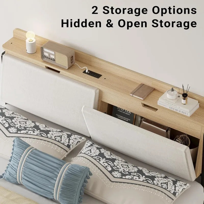 Home.queen bed frames with hidden storage headboard camas queen charging station and 4 drawers sturdy noisele - united