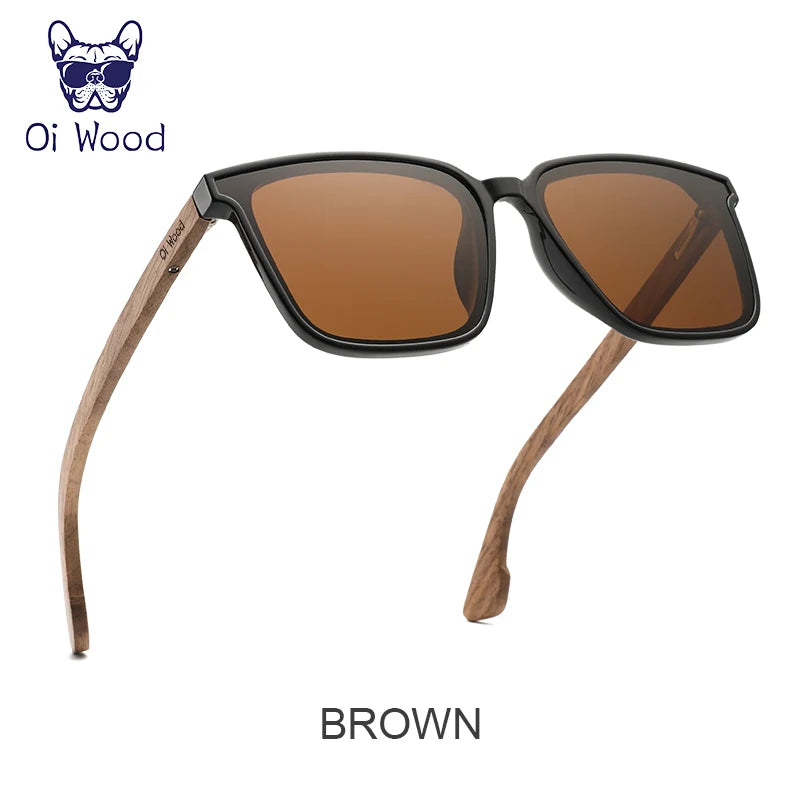 Oi wood men women square sunglasses wooden eyeglasses polarized blue lenses mens glasses luxury eyewear - brown