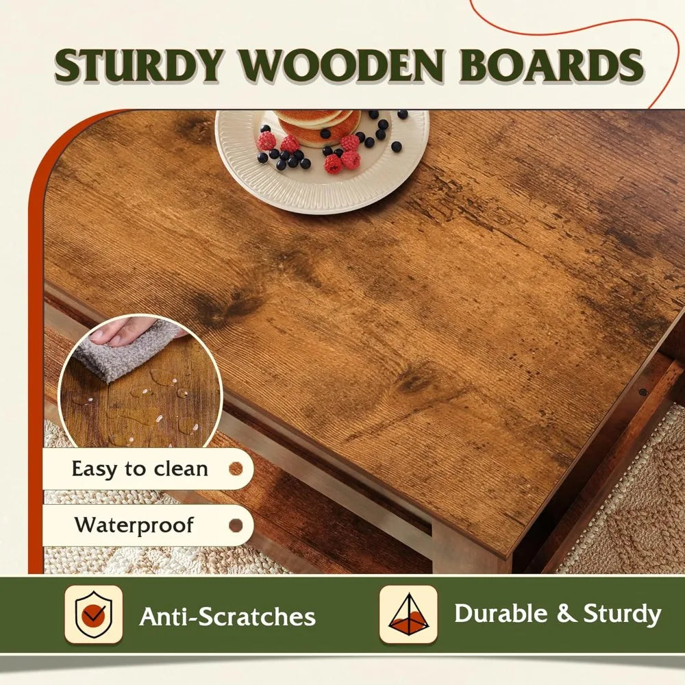 Rustic brown 39 lift-top coffee table with secret compartment and storage shelf for living room - united states