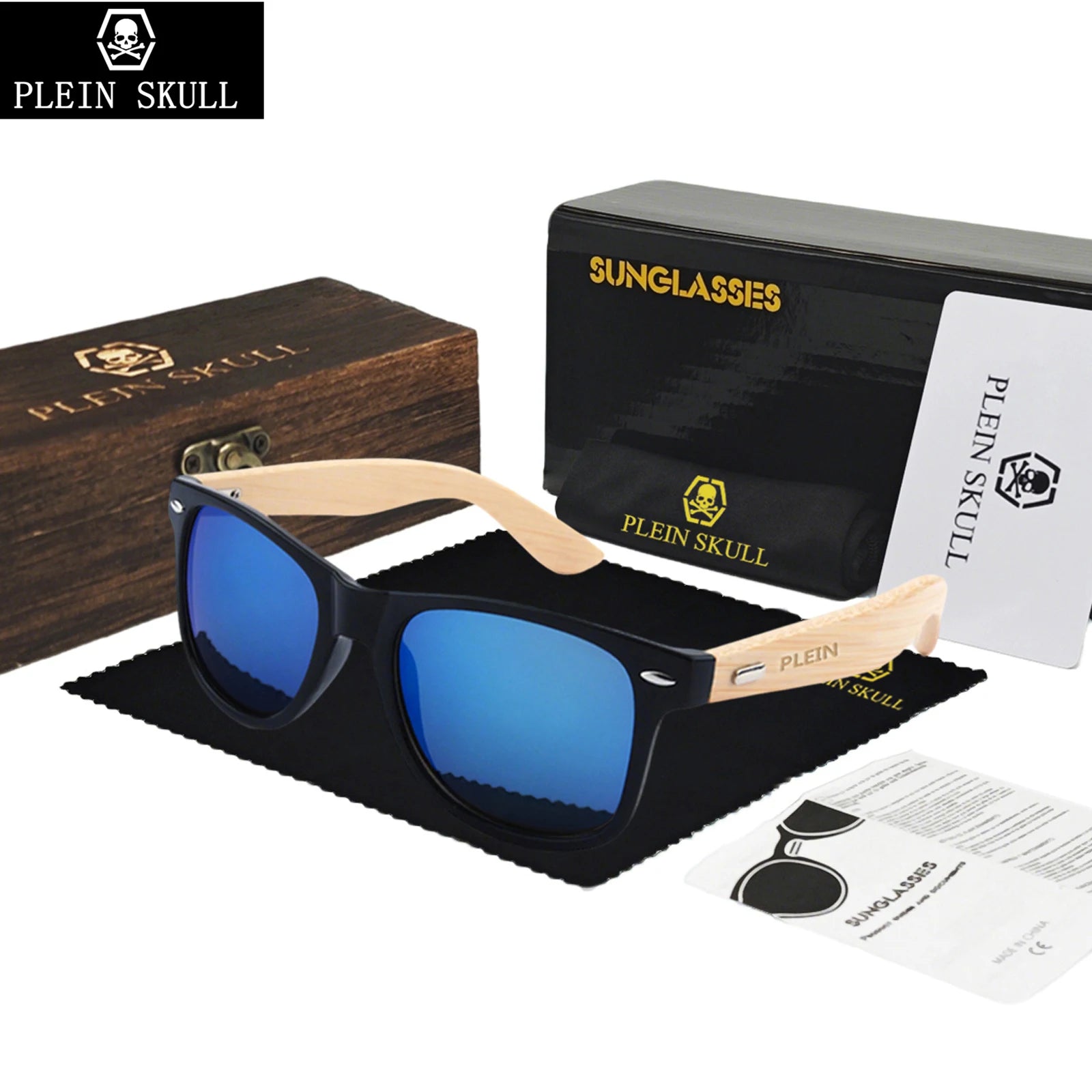 Plein skullhigh quality fashionable wooden sunglasses men retro bamboo leg glasses women’s sun protection rice nail