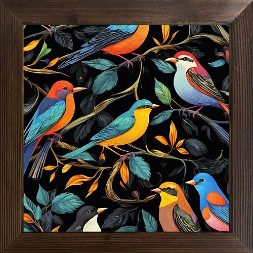 A cartoon-painted bird cool picture case with a wooden frame and oil painting that can be used for classroom festival