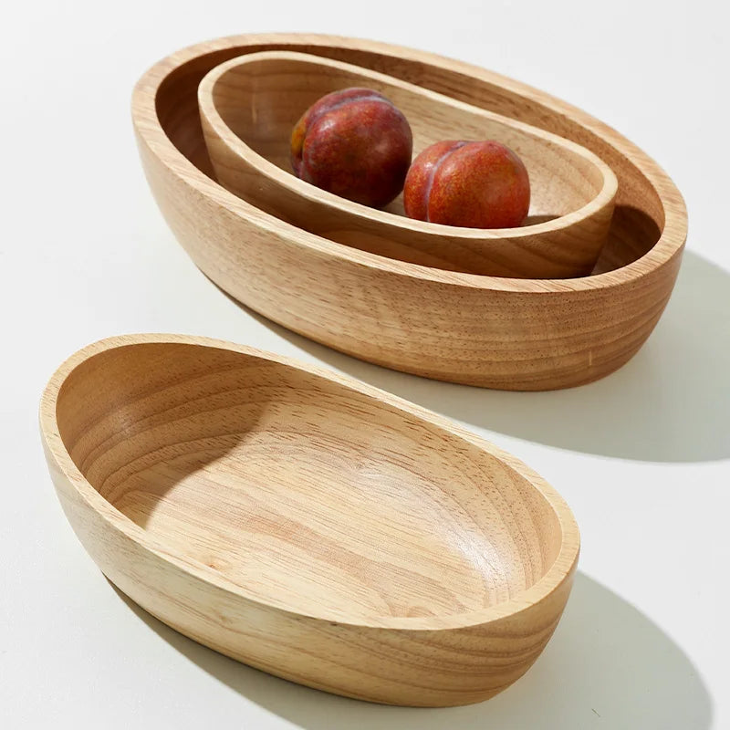 Japanese boat-shaped wooden bowl salad fruit dessert large tableware natural material thickened anti-scald