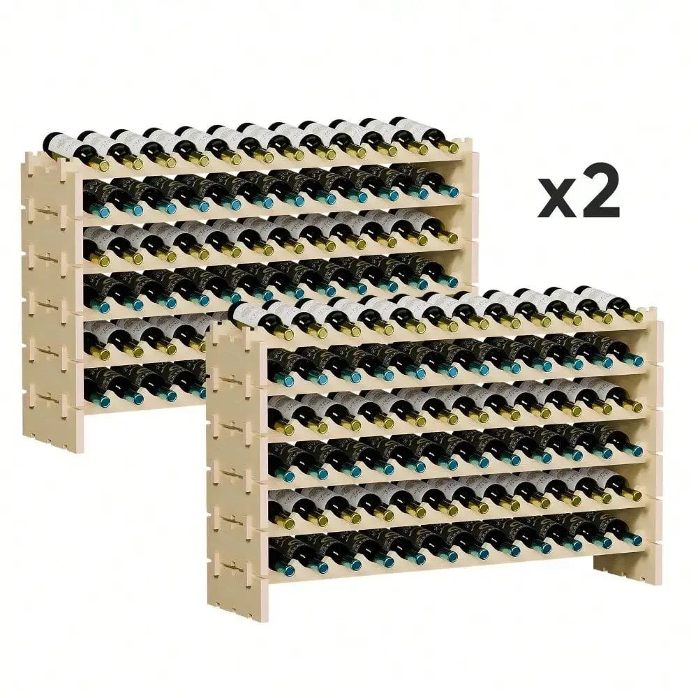 2pcs 6 tiers 72 bottles solid wood wine rack display freestanding shelves - light yellow / united states