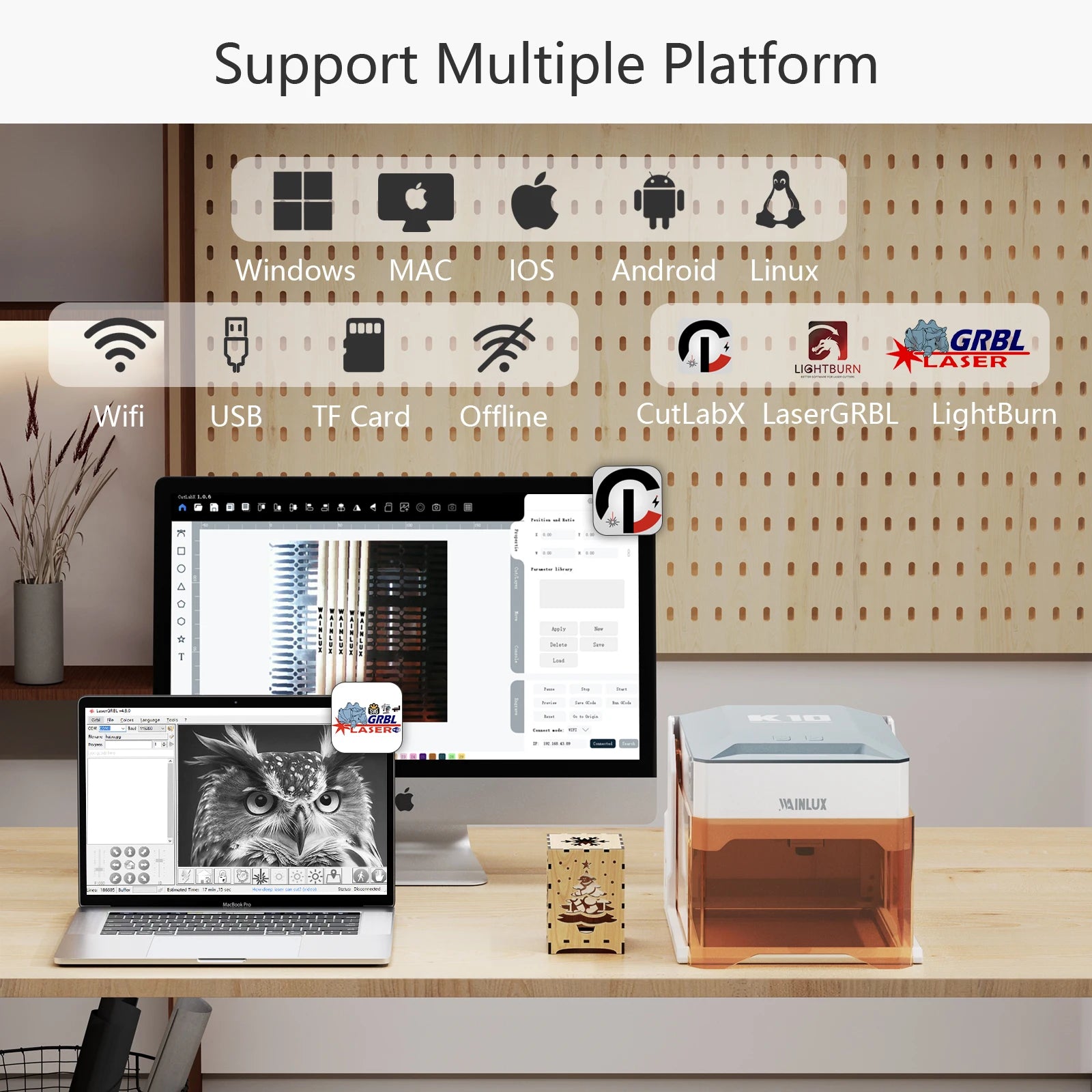 Wainlux k10 laser engraver 3000mw bluetooth upgrade version mini engraving marking machine mark woodworking machines