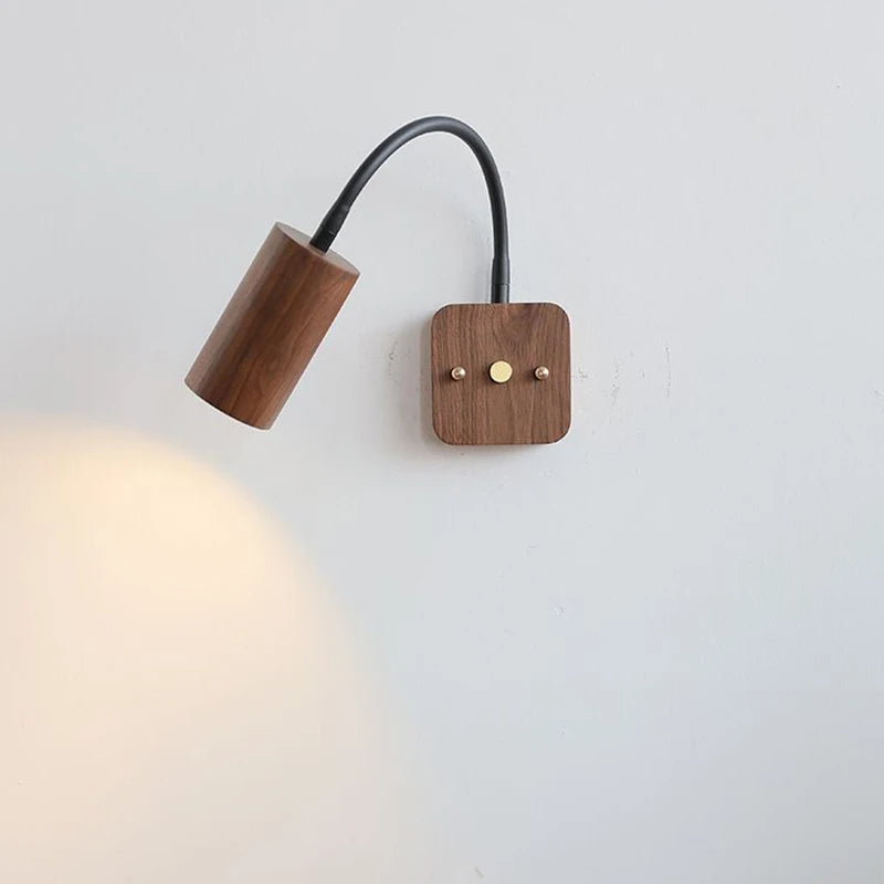 Vintage retro walnut wood color wall lights 360 degree rotatable lamp arm japanese bedroom bedside reading with switch