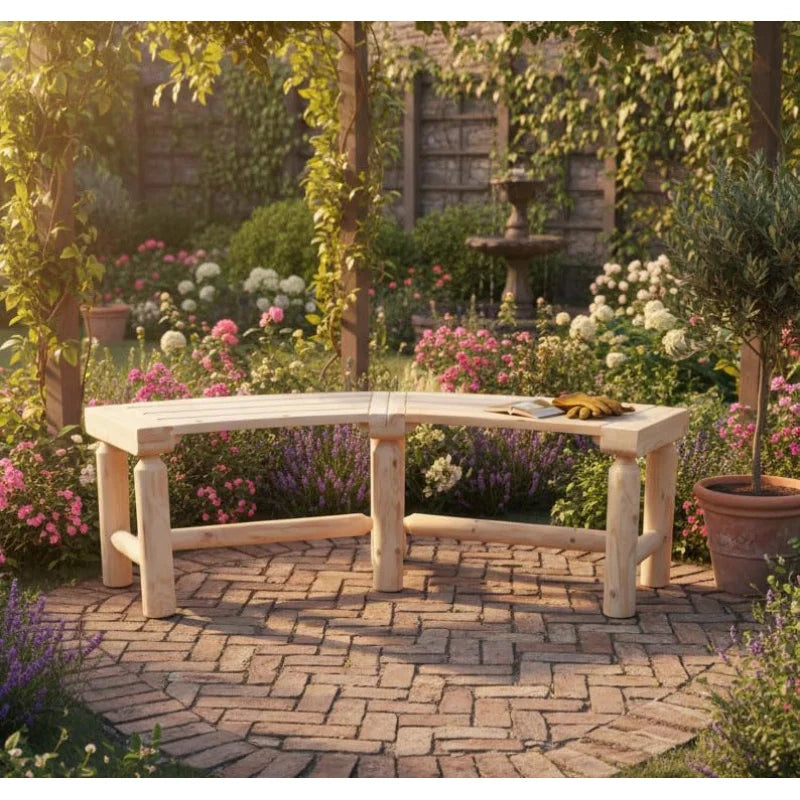 (uux)outdoor wooden curved backless porch rustic style cedar/fir wood log fire pit bench for patio garden deck and back