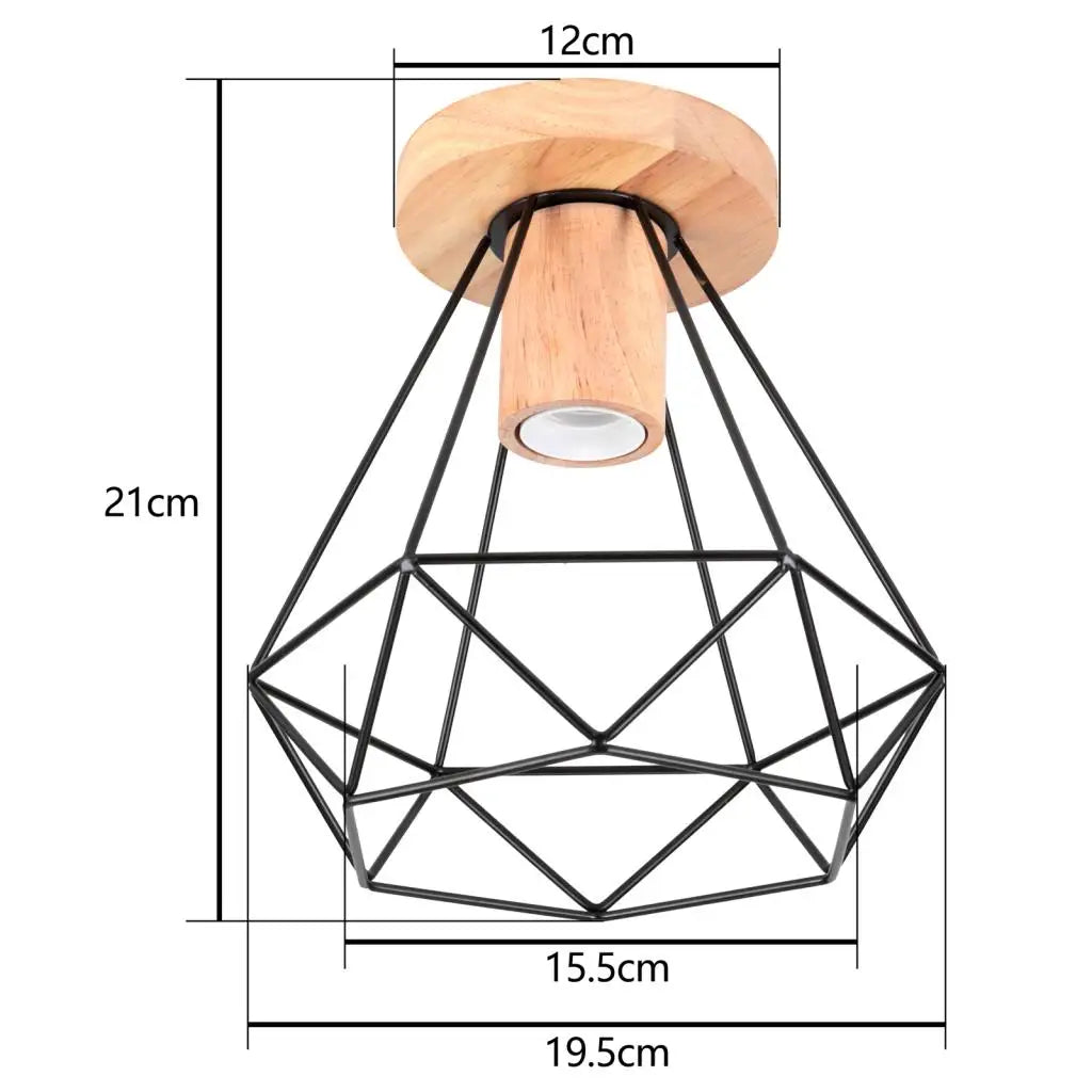 Led e27 ceiling lights vintage industrial wood lamp for kitchen living room bar restaurant wire cage lampshade lighting