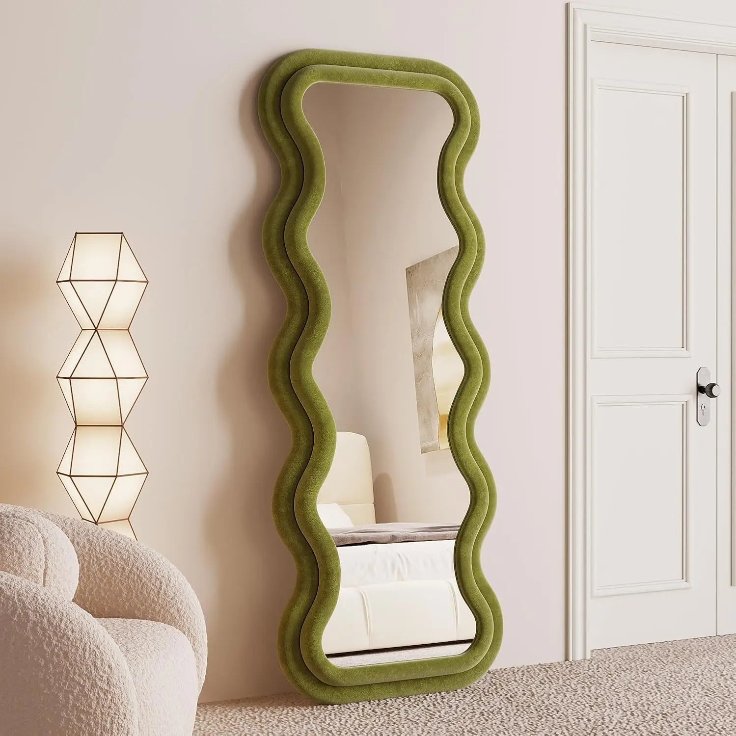 Full length irregular wavy mirror 63’’x24’’ arched floor for bedroom - standing hanging or leaning design