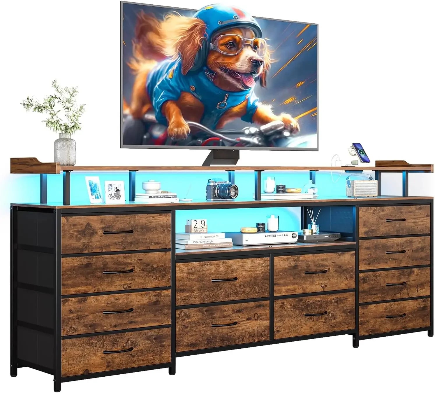 [limited time offer today only! ]12 drawers tv stand dresser for 65/70 inch entertainment center with led lights &