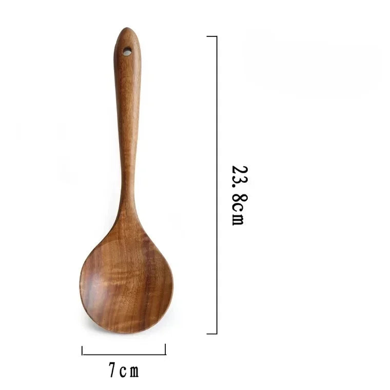 Wooden spoon natural tableware teak wood nanmu super long cooking kitchen utensils for tools - seasoning spoon b