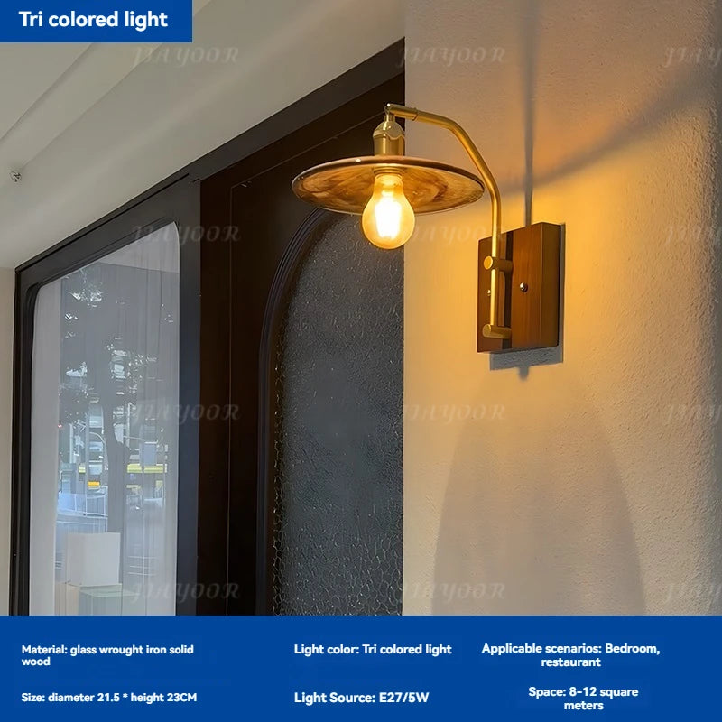 Niche retro home decor living room bedroom bedside hallway homestay coffee shop wooden board wiring free led wall light