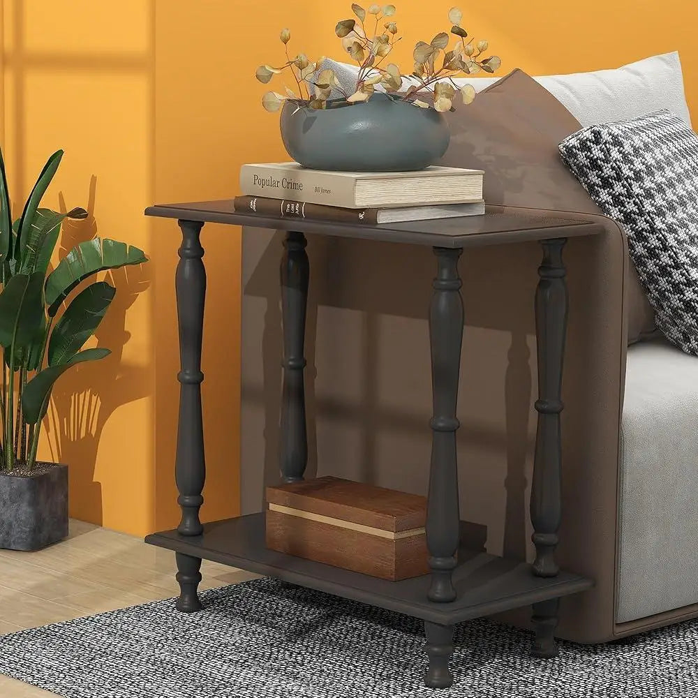 Narrow end table wooden retro side 2-tier european design sofa elegant living room plant stand storage - united states
