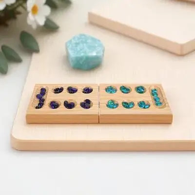 Foldable gem chess folding mancala game kids toys portable board gemstone wooden travel