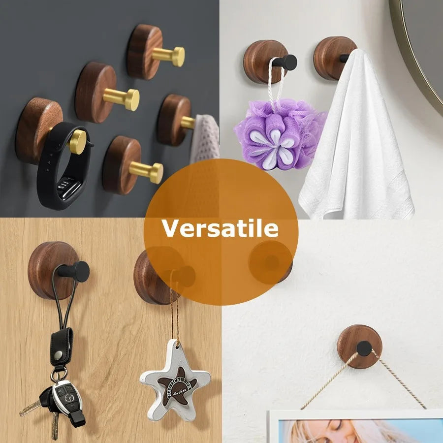 Adhesive wooden wall coat hooks3pack farmhouse decorative tural walnut wood towel hooks for hanging hats towels robe