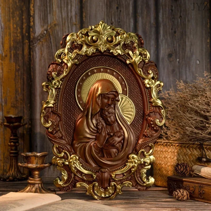 High quality religious wood carving virgin mary and baby jesus catholic home decor - (christian)