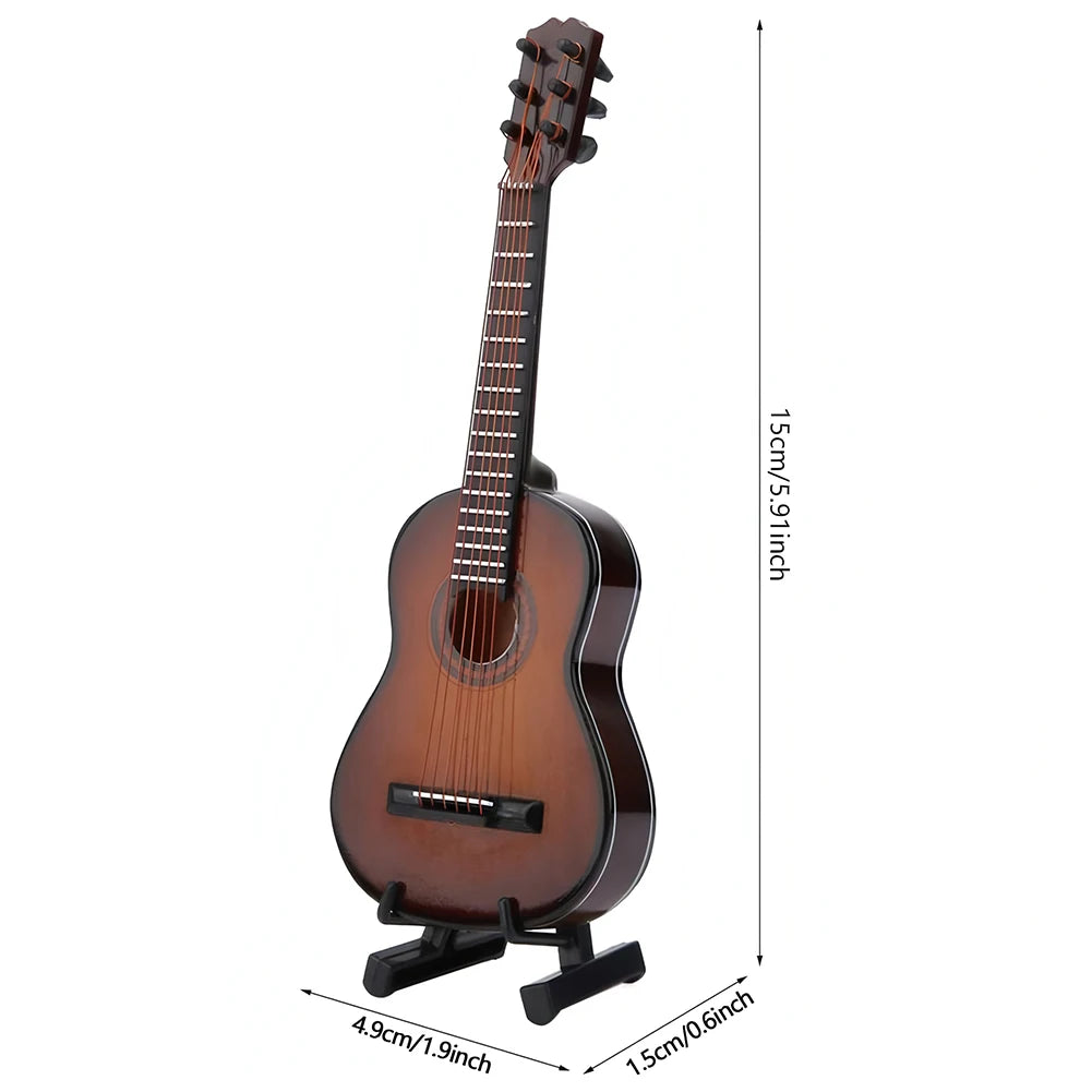 Wooden miniature guitar with support decorative ornament musical instrument replica for home decor display
