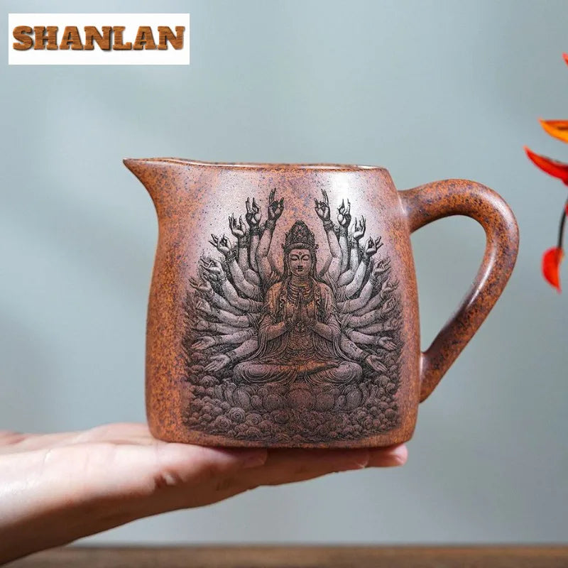 400ml purple clay wood-fired thousand-hand kwan-yin teacup ancient tea bowl jug tea-tasting meditation cup chazhan