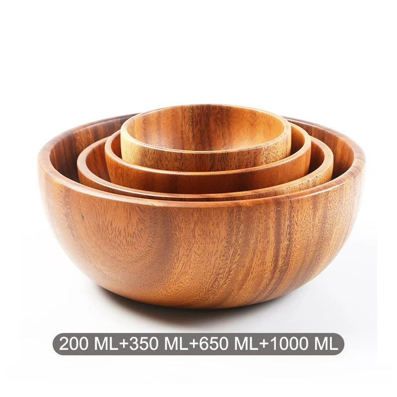 Acacia wooden fruit salad bowl japanese style rice single ramadan tableware utensils for kitchen wood soup bowls