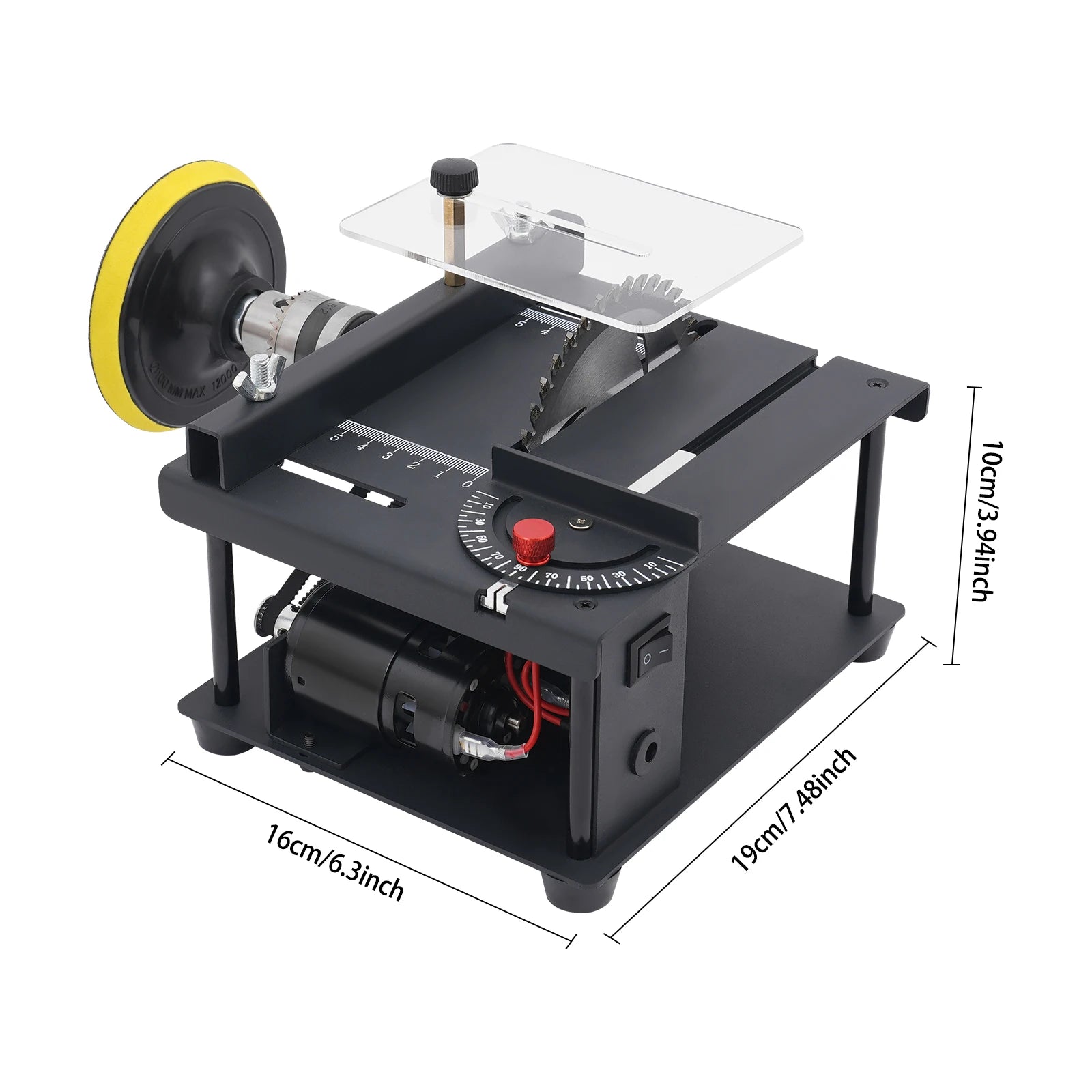 200w mini table saw for wood craft 10000rpm with angle guide & polishing disc diy model making precision cutting tool