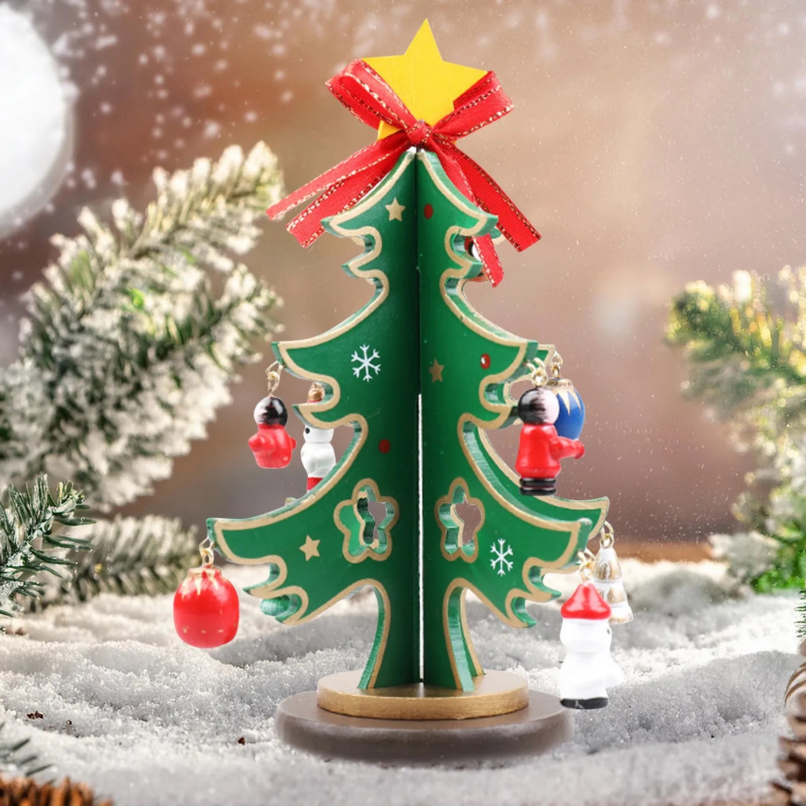 Christmas wooden 3d tree ornament festive holiday decor tabletop decoration accessory indoor party favor - c / united