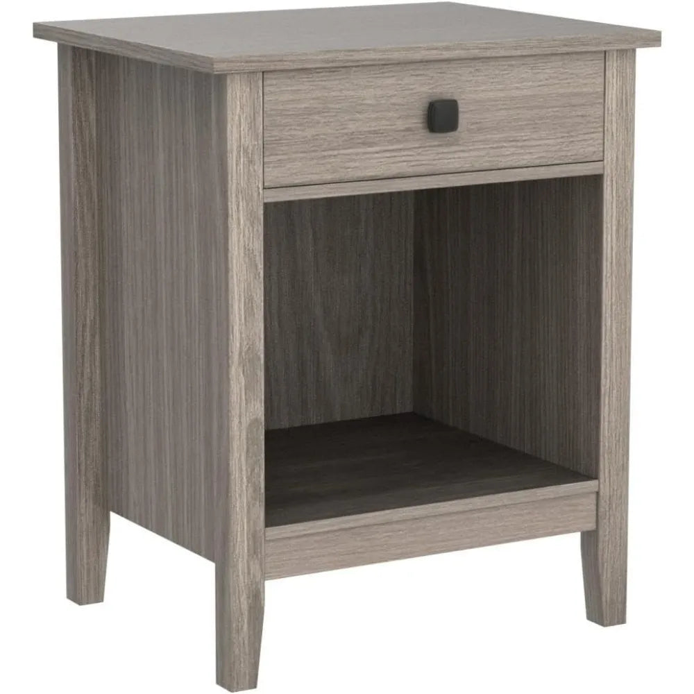 Nightstands - set of 2 wooden night stands bedside tables with drawers farmhouse style bedroom furniture (grey wood