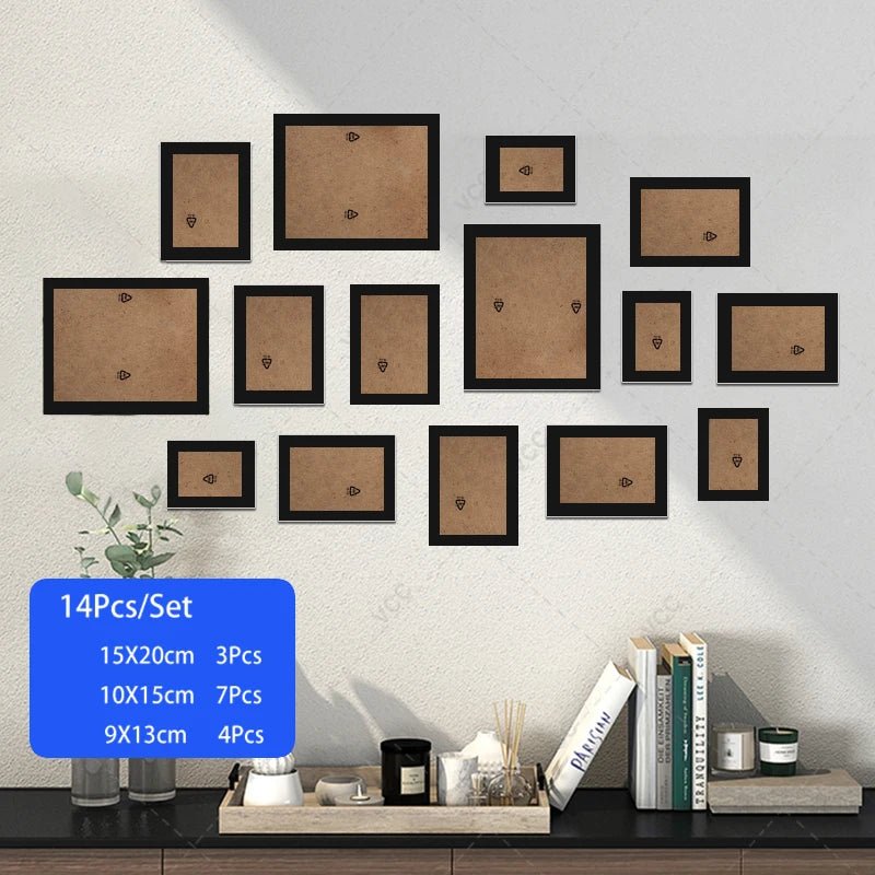 14/19pcs photo frames for pictures wall picture frame wooden hanging decor wedding party home decoration - black