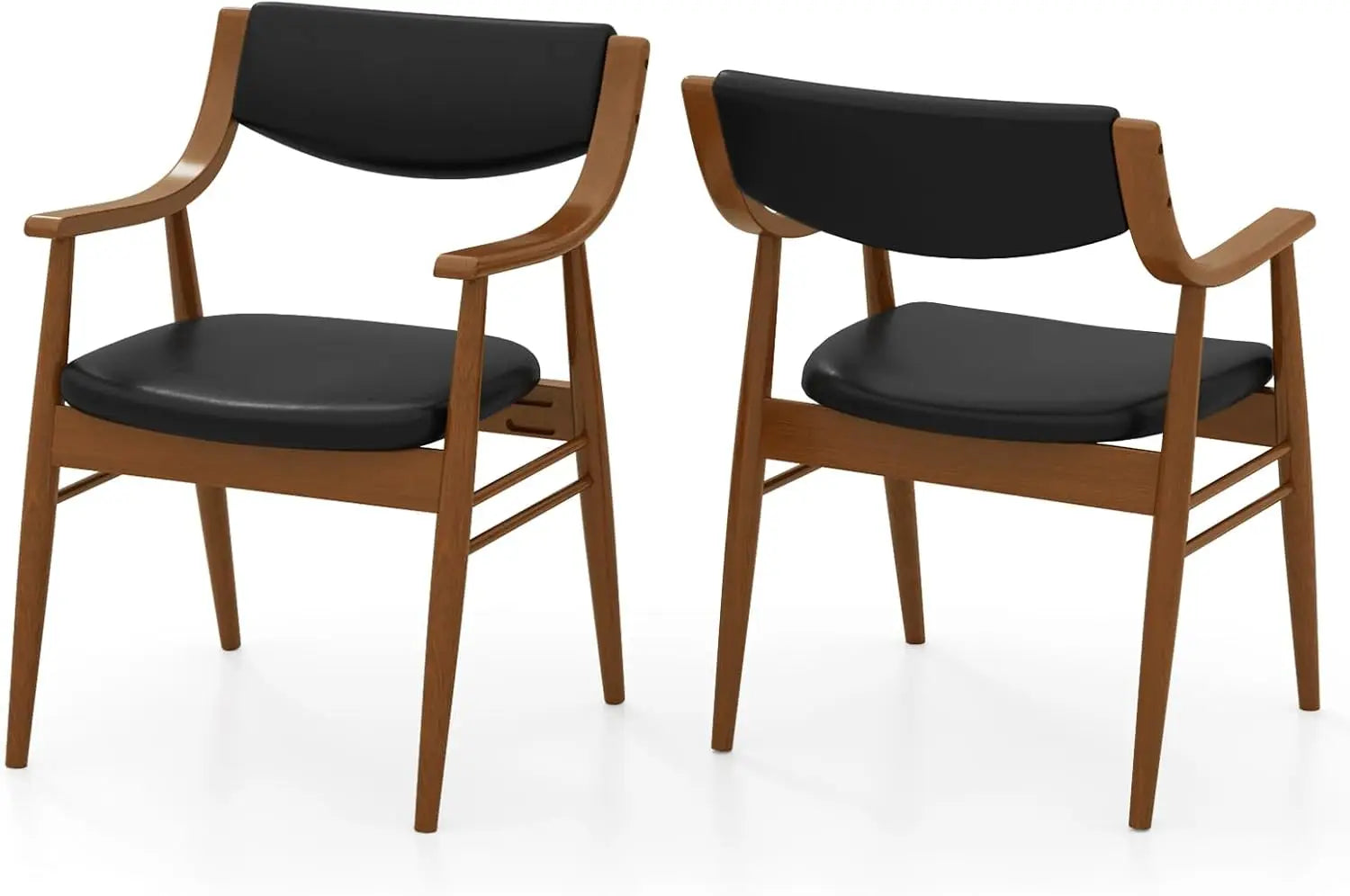 Wooden dining chairs set of 2 pu leather upholstered kitchen w/padded seat & back rubber wood frame comfy modern