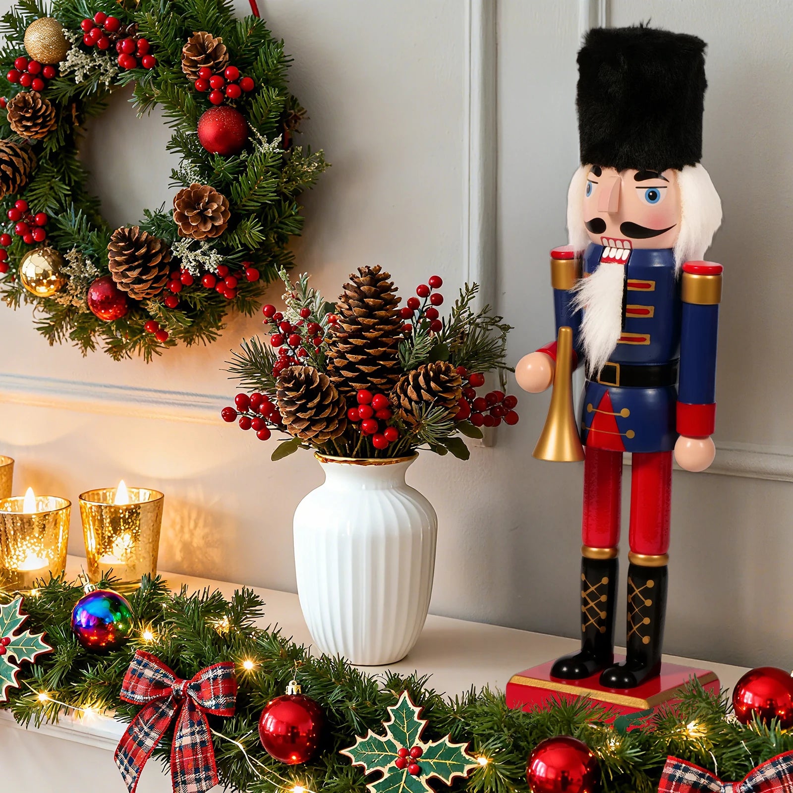 Nutcracker soldier doll wooden christmas puppet for holiday decor creative craft gift home office desktop ornament xm