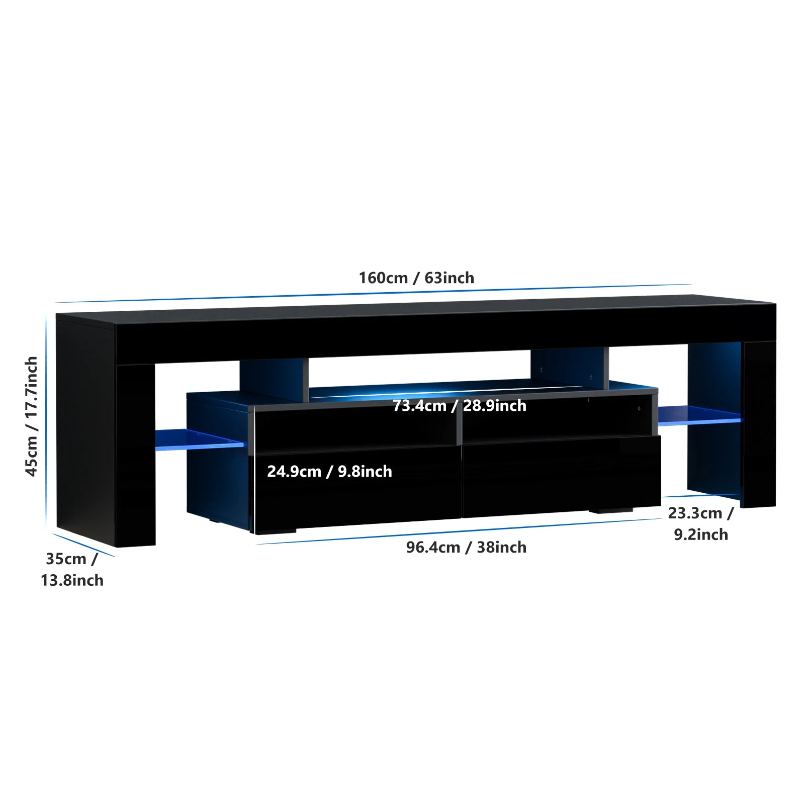 71in led tv stand for 75/70/65 inch modern black living room with storage drawers high gloss cabinet