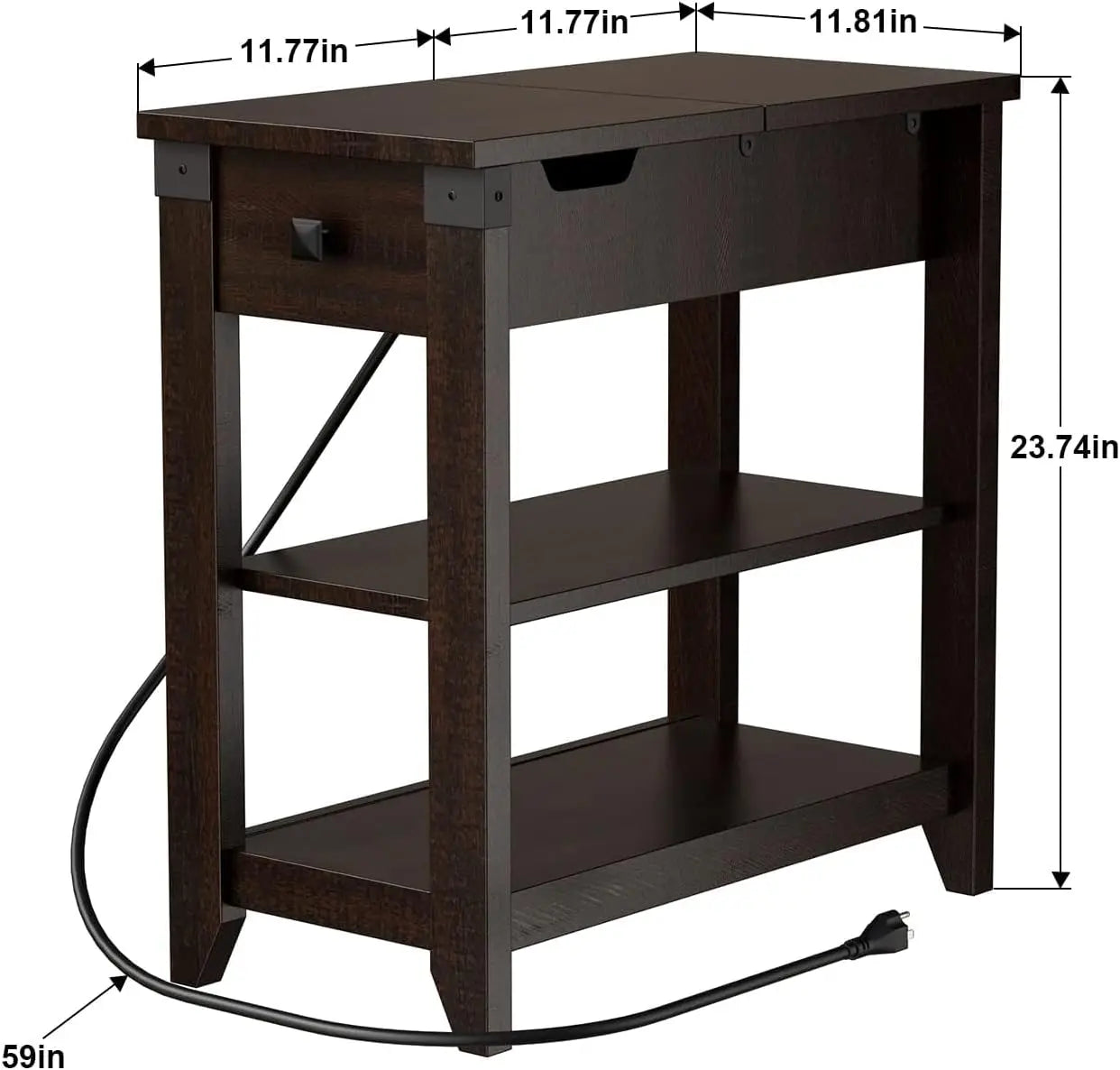 Vabches set of 2 end tables flip top side with charging station & open storage shelves wood coffee for living room
