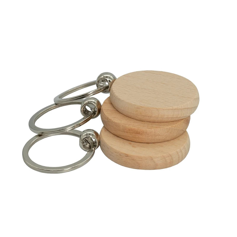 100 pieces round wood keychain blanks diy wooden unfinished key ring - 100pcs - chain