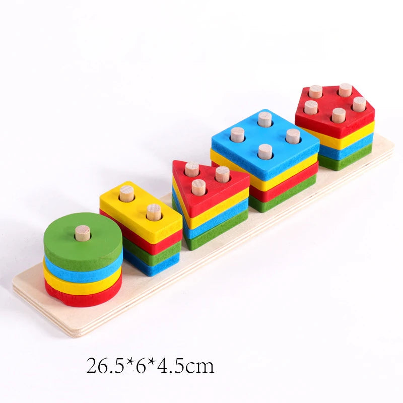 Educational wooden toys geometric shapes montessori puzzle color sorting math bricks baby preschool learning games