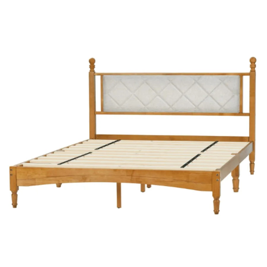 Wood bed frame with fabric upholstered board - united states