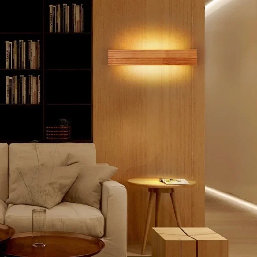 Modern led wood wall sconce lights for bathroom hotel background decoration lamp wooden lighting fixtures mirror nordic