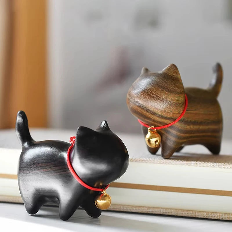 Mini natural wood cat dog miniatures hand-carved wooden puppy kitty figures room decor home decoration accessories