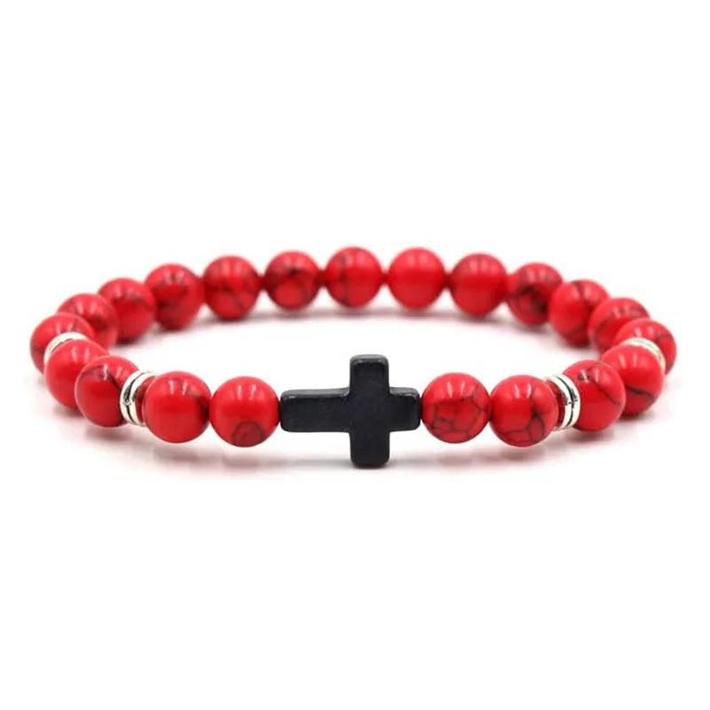 Prayer men natural stone wood beads rosary hematite cross bracelets onyx meditation bracelet women yoga jewelry homme