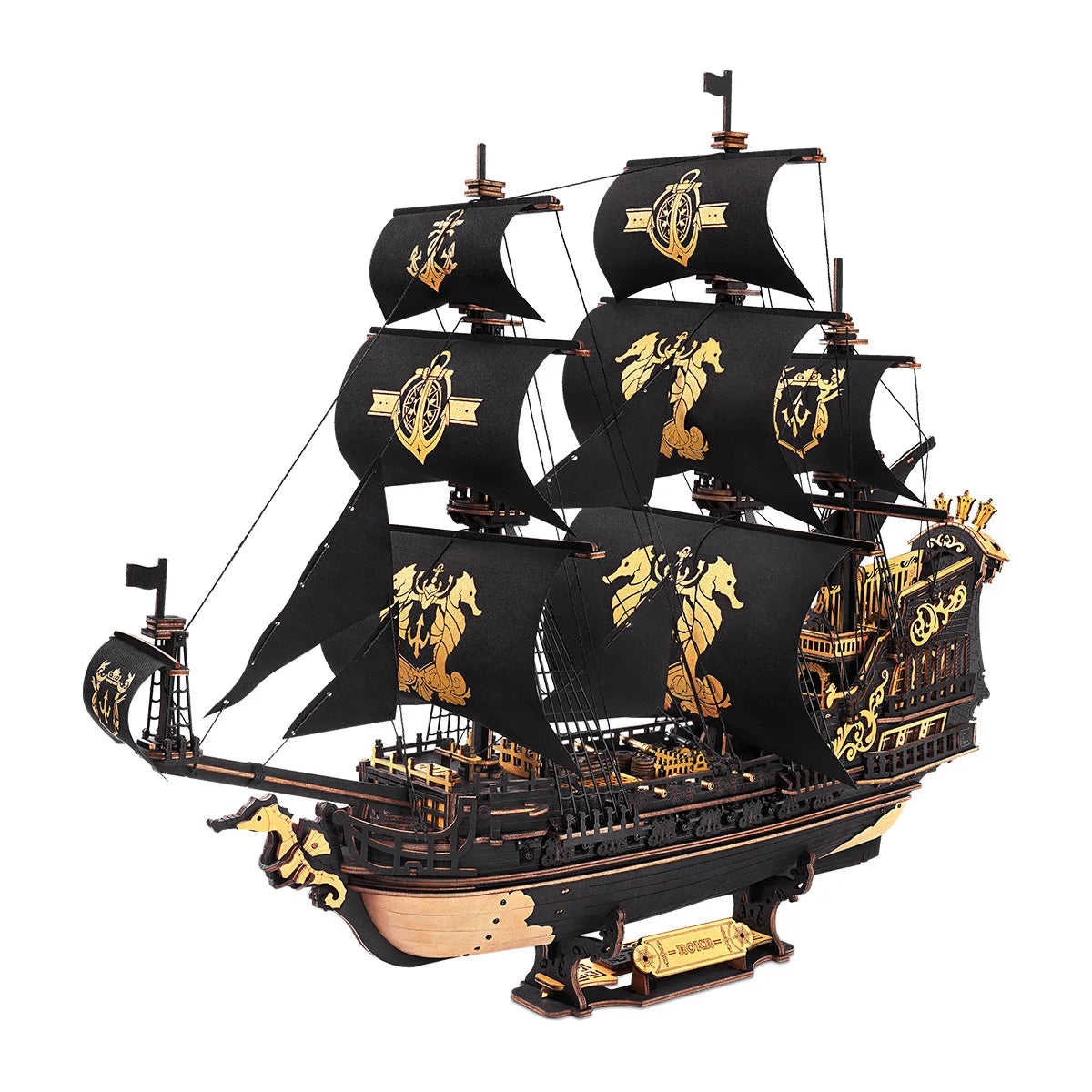 Robotime rokr the seahorse barque pre-colored baroque-era warship for adult gifts family building block kit 3d wooden