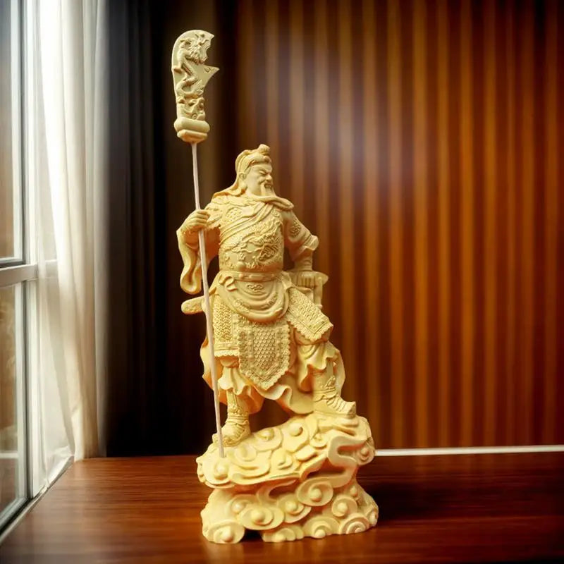 Guan yu statue traditional wood carving figurine god of wealth home decoration tabletop decor good luck sculpture