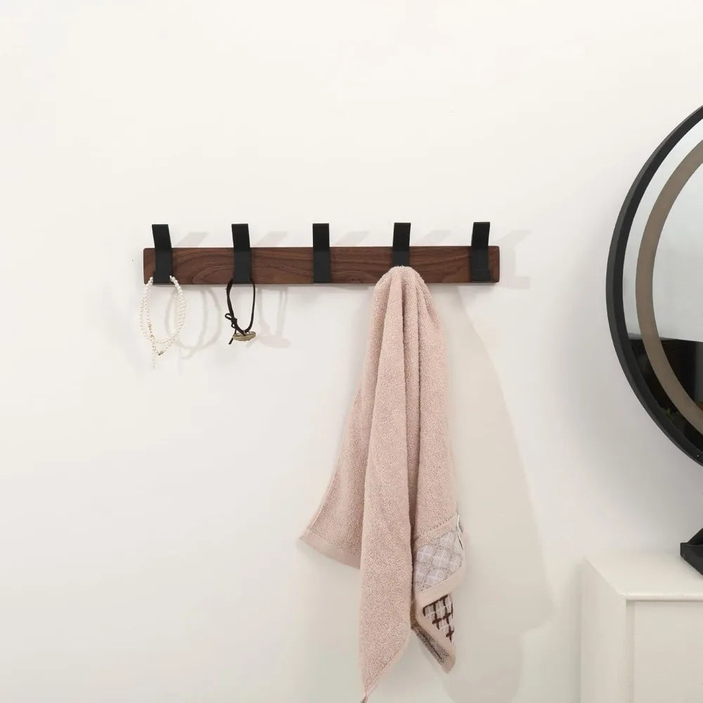 Coat rack wall mount - 16.9 inches with 5 hooks walnut wood mounted rustproof hanger b - united states / walnut