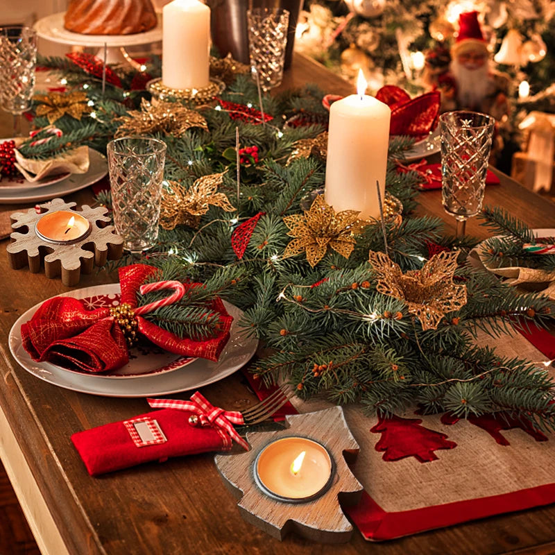 Christmas snowflake wooden candle holder candlestick 2024 tree decorations for home xmas table ornaments new year gift