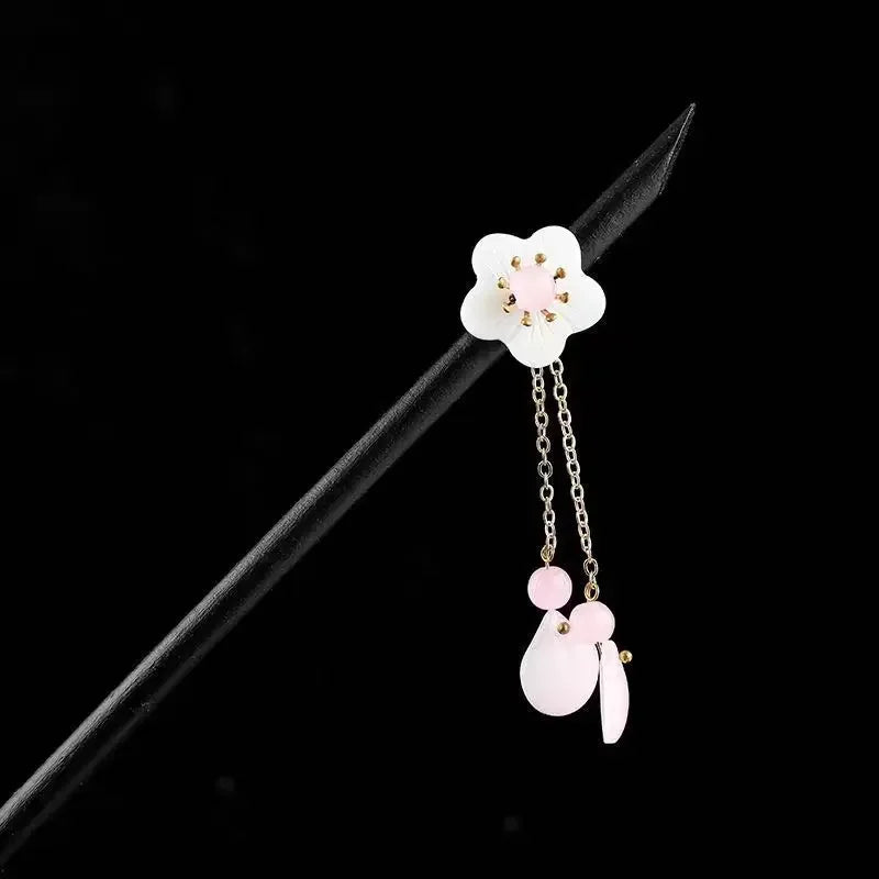 1pc wooden hair stick chinese style winding flower hairpin with tassel elegant lady clip accessories vintage 2024