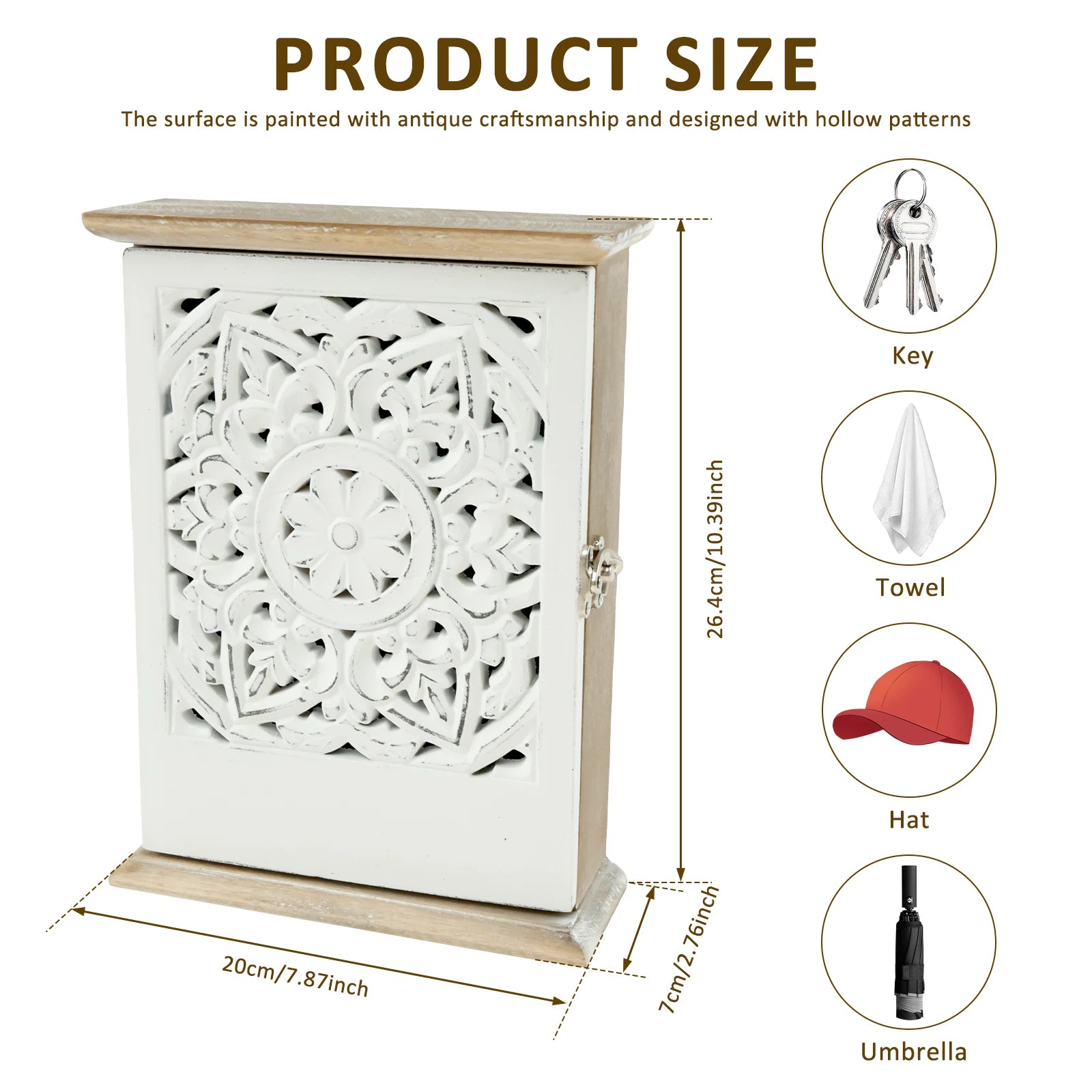 Wood key cabinet box wall mount vintage rack decorative holder with inner hooks storage for home office entrance - b