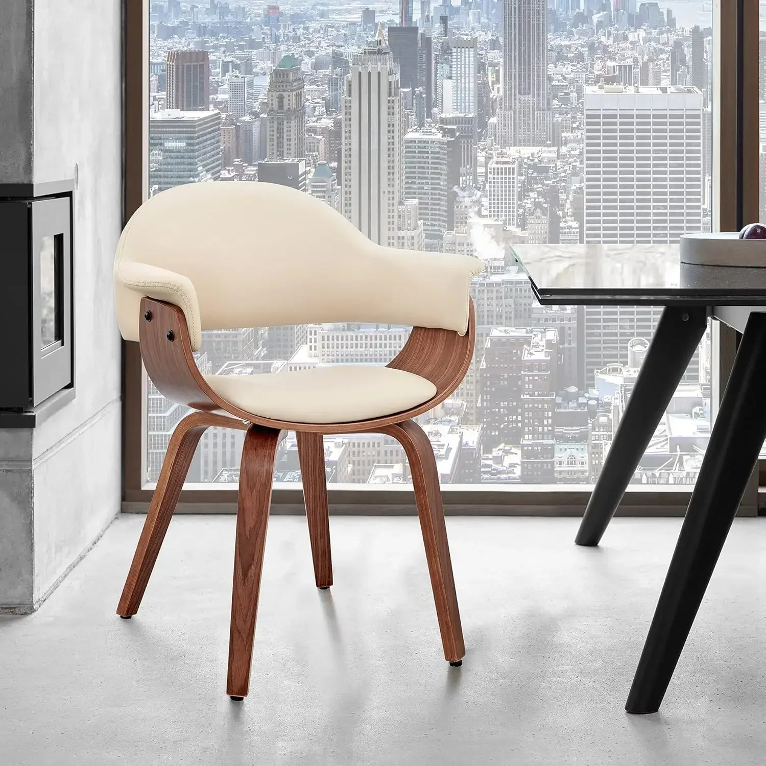 [hot sale limited time offer! ]living adalyn faux leather and wood dining room accent chair cream/walnut 19d x 25w 30h