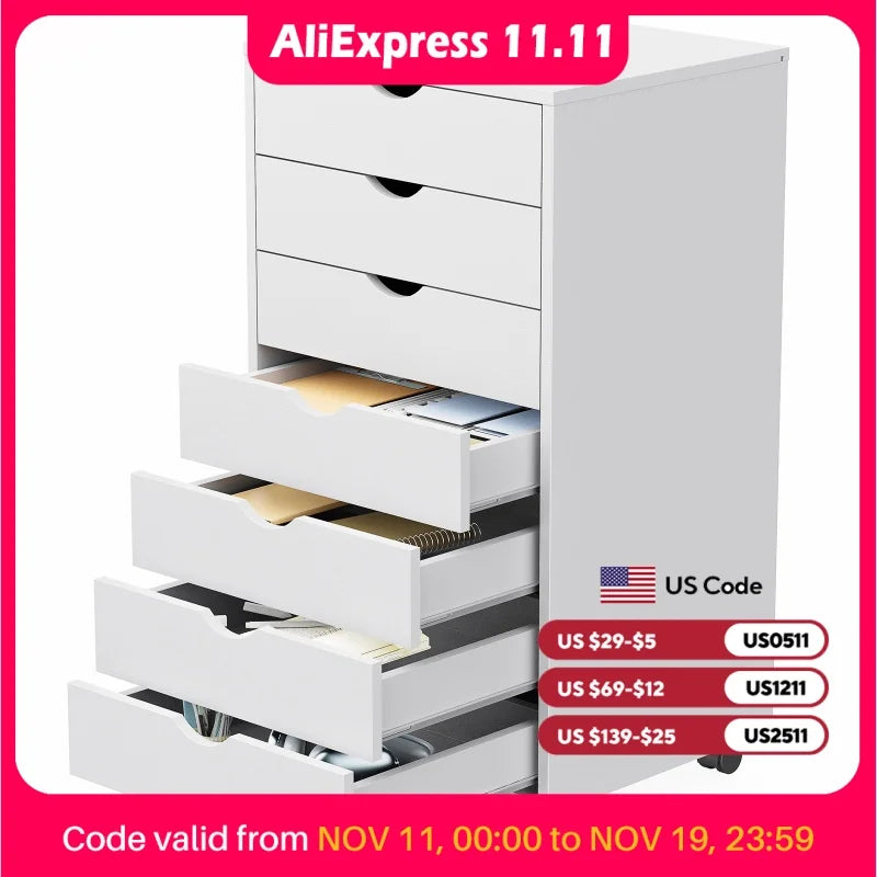 Jhk 7 drawer chest dressers nightstand storage cabinet wooden file office mobile wheels living room organizer rolling