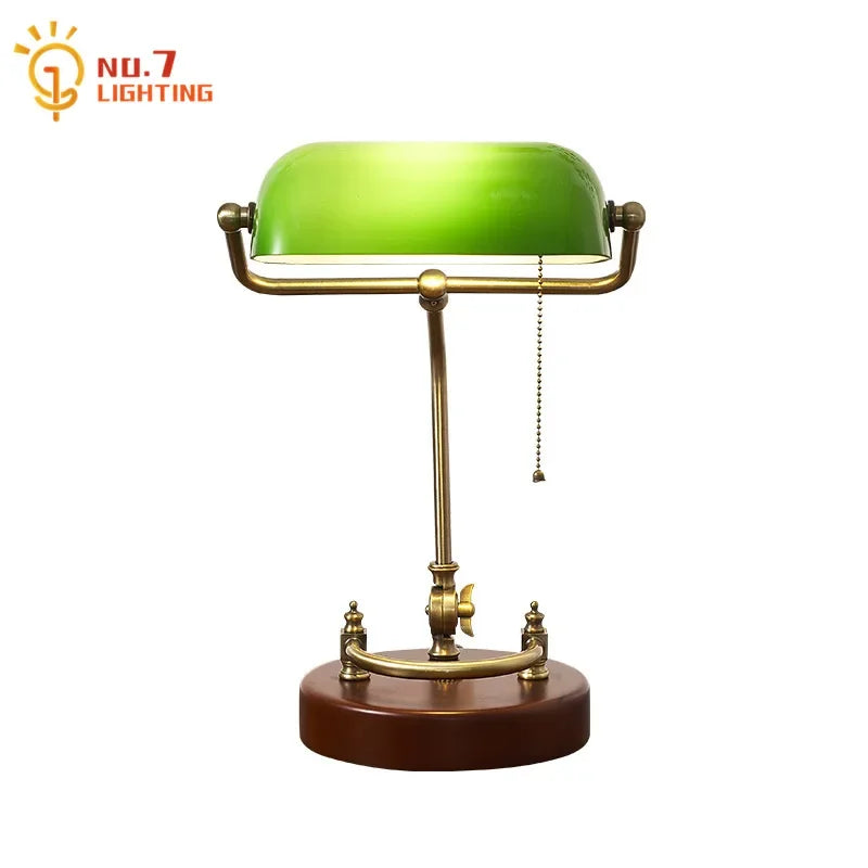 Classical retro vintage metal wood bank table lamp led e27 green lampshade art decor home bedroom bedside study reading