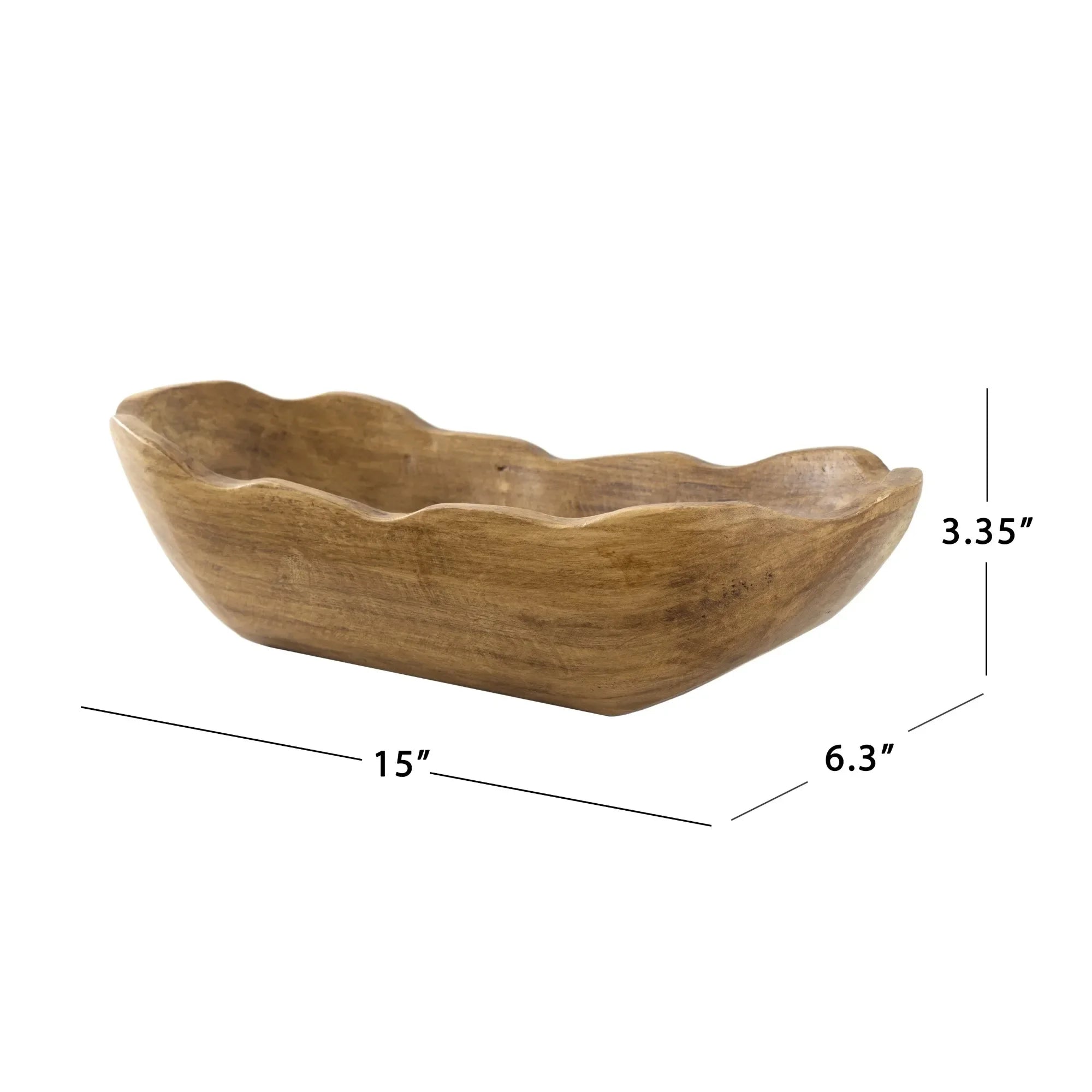 Carved mid-tone brown wood dough bowl rustic indoor decorative centerpiece for farmhouse & table decor - united states