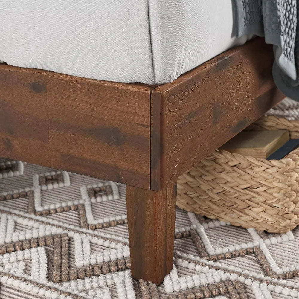 Free delivery-marissa deluxe wood platform bed frame no box spring needed slat support easy assembly queen - united